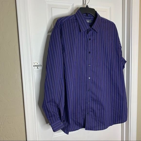 Kenneth Cole Reaction Blue Striped Button Down Shirt - Picture 3 of 9